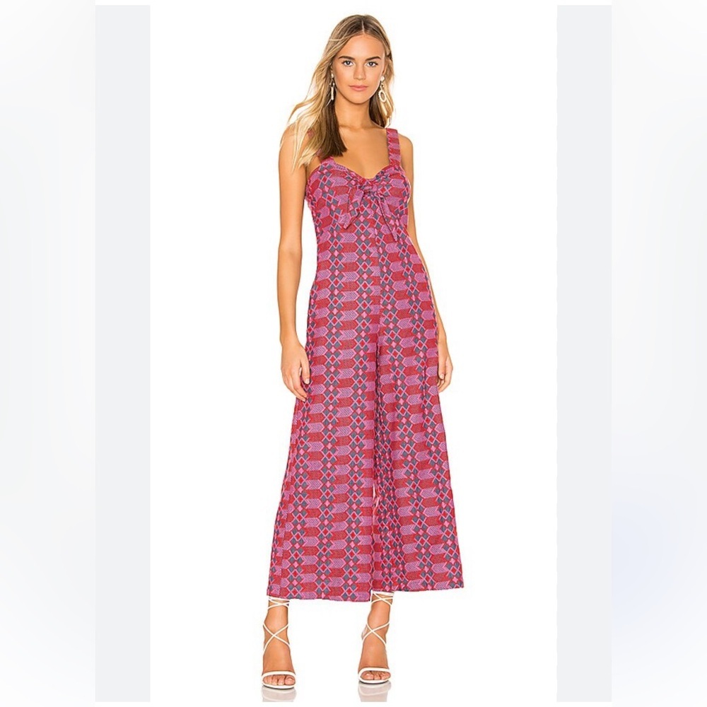 Tularosa Jumpsuit X Revolve Embroidered Wide Leg Red and Pink Patterned Cropped